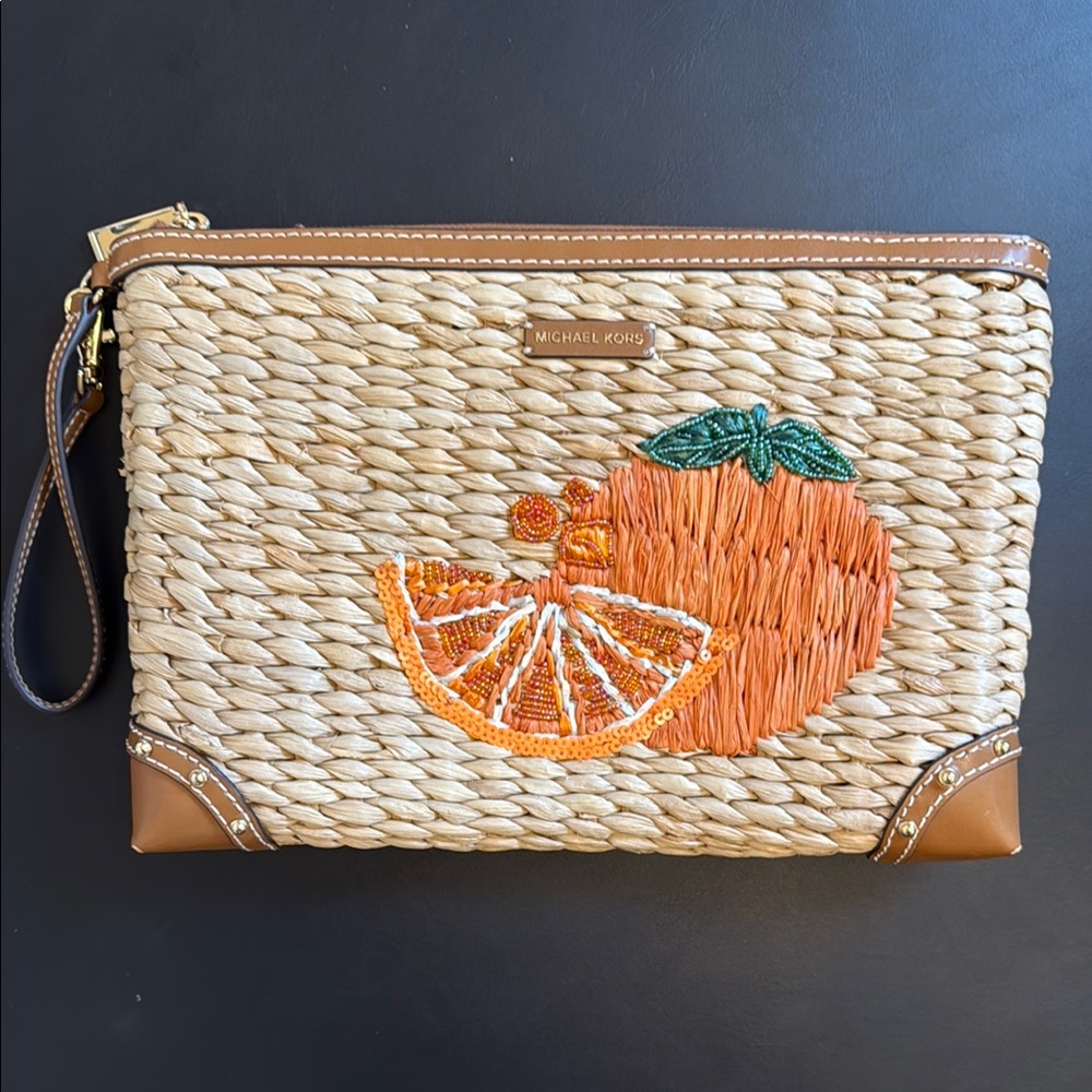 Michael Kors Woven Clutch with Orange Motif